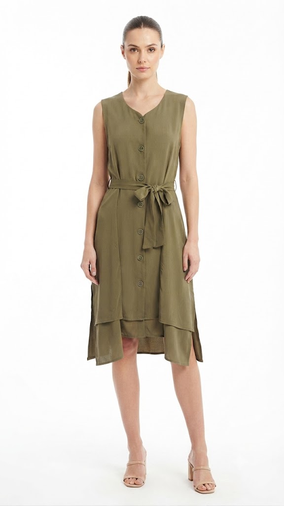 Sleeveless Utility Midi Dress with Tiered Hem