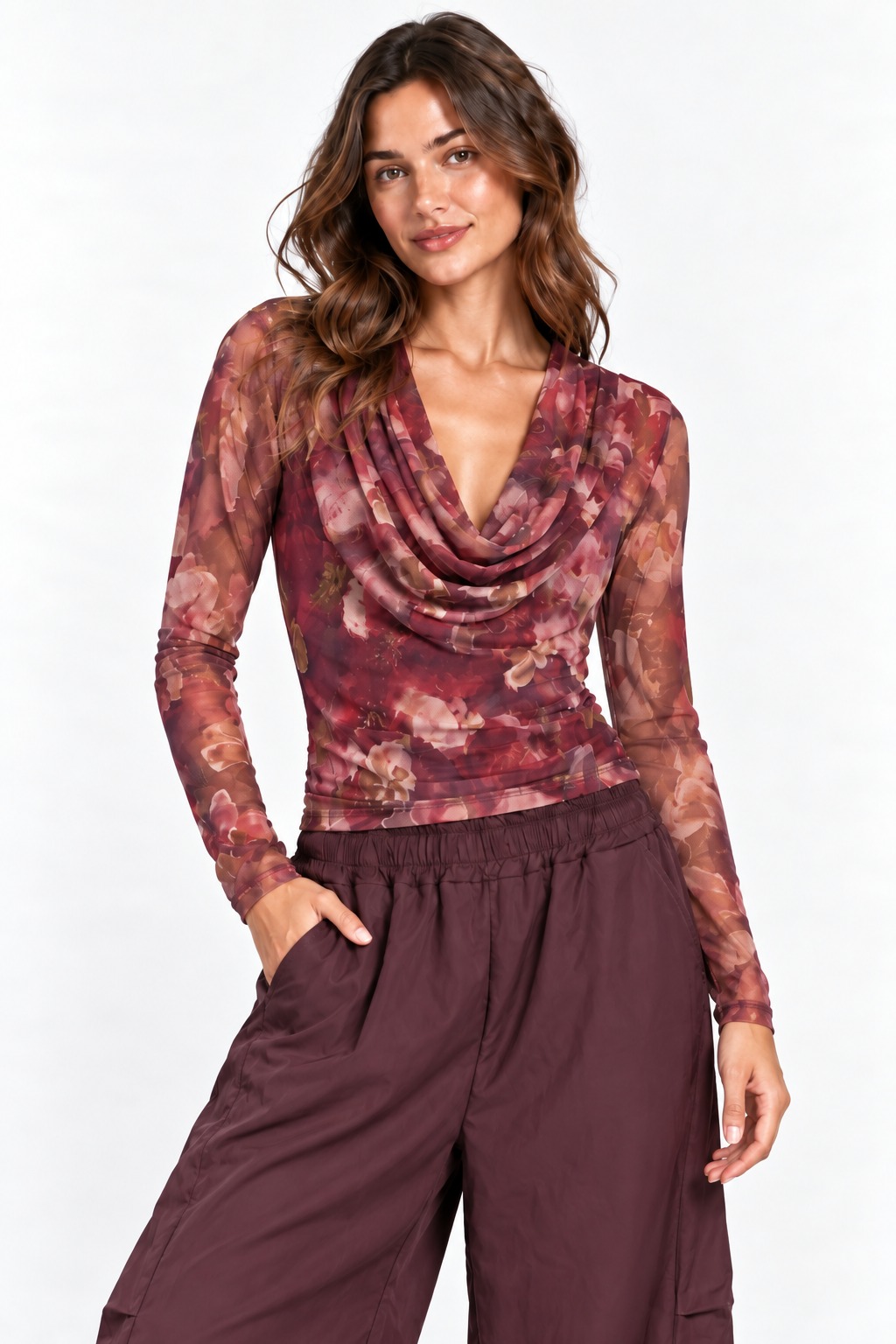 FLORAL COWL NECK