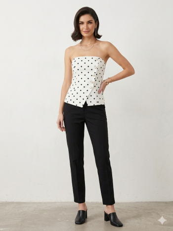 Polka Dot Strapless Corset with Pearl Detail τοπ