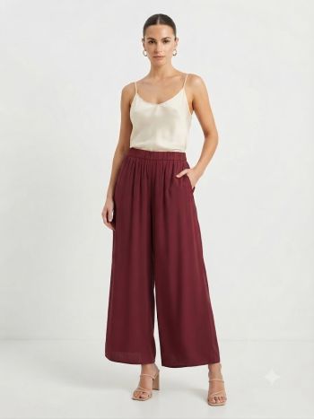 Maroon Flowy Palazzo Pants