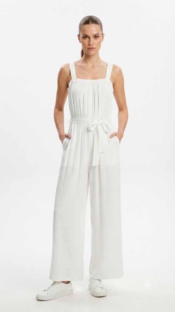 Φωτογραφία από Crinkle-Textured Wide-Leg Jumpsuit with Tie-Waist