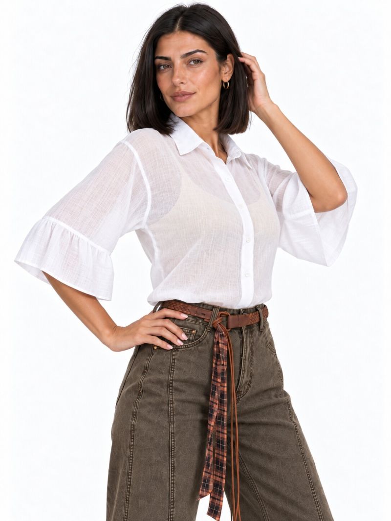 Φωτογραφία από SHEER BUTTON-DOWN SHIRT